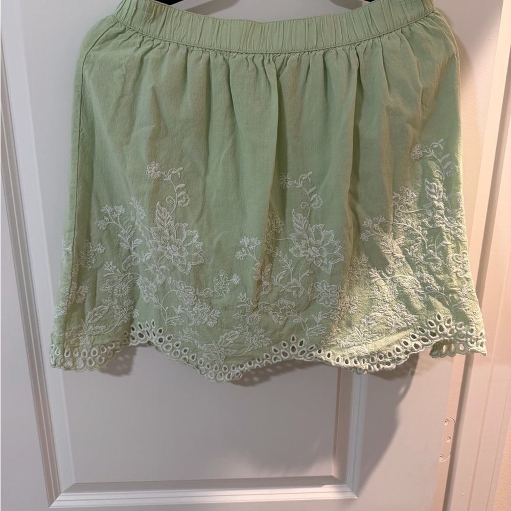 LOFT Light Green Floral Mini Skirt